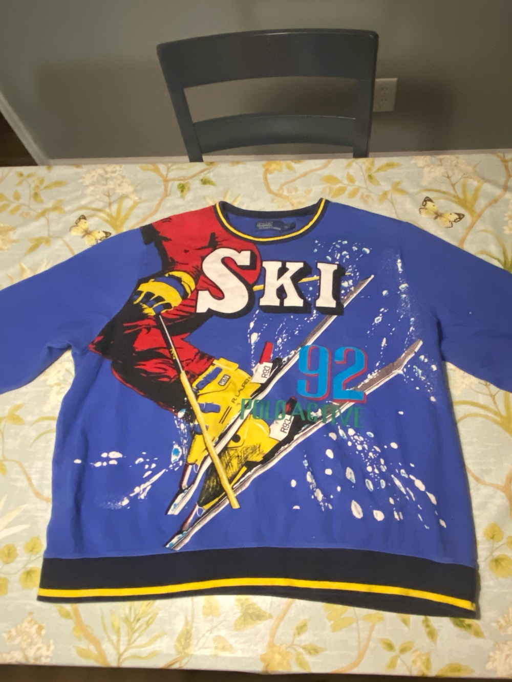 Polo Ralph Lauren Blue Ski Graphic Crewneck with Yellow Accents